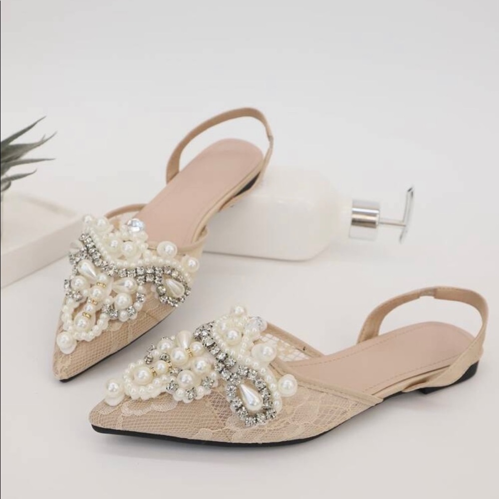 Rhinestone and Pearl Slingback flats